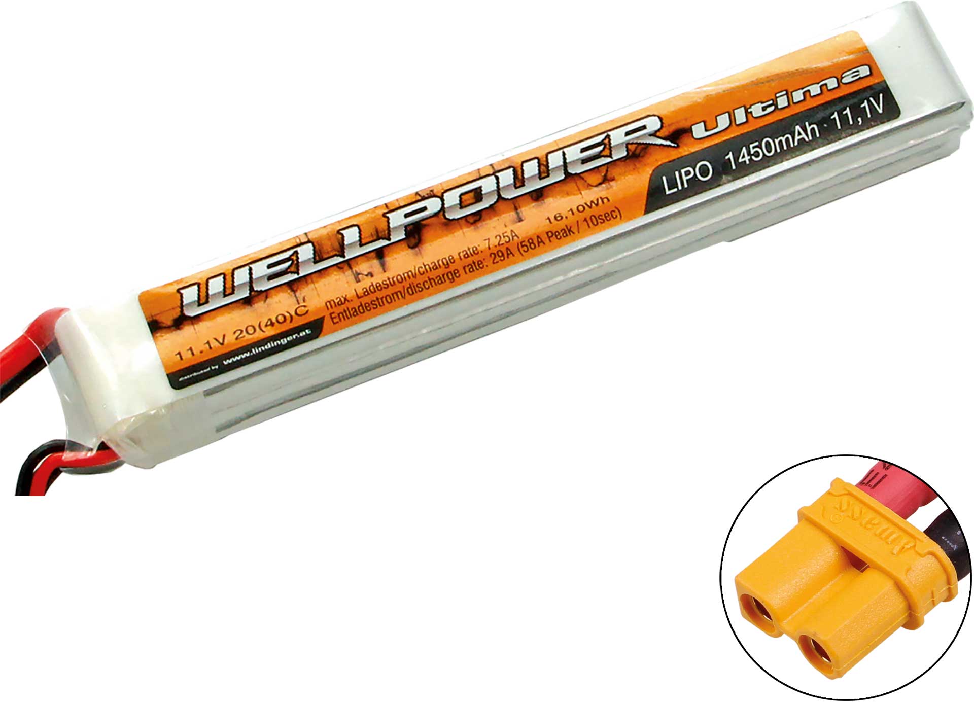 WELLPOWER Lipo Akku ULTIMA 1450 mAh / 11,1 Volt 3S "SLIM" 20/40C XT-30