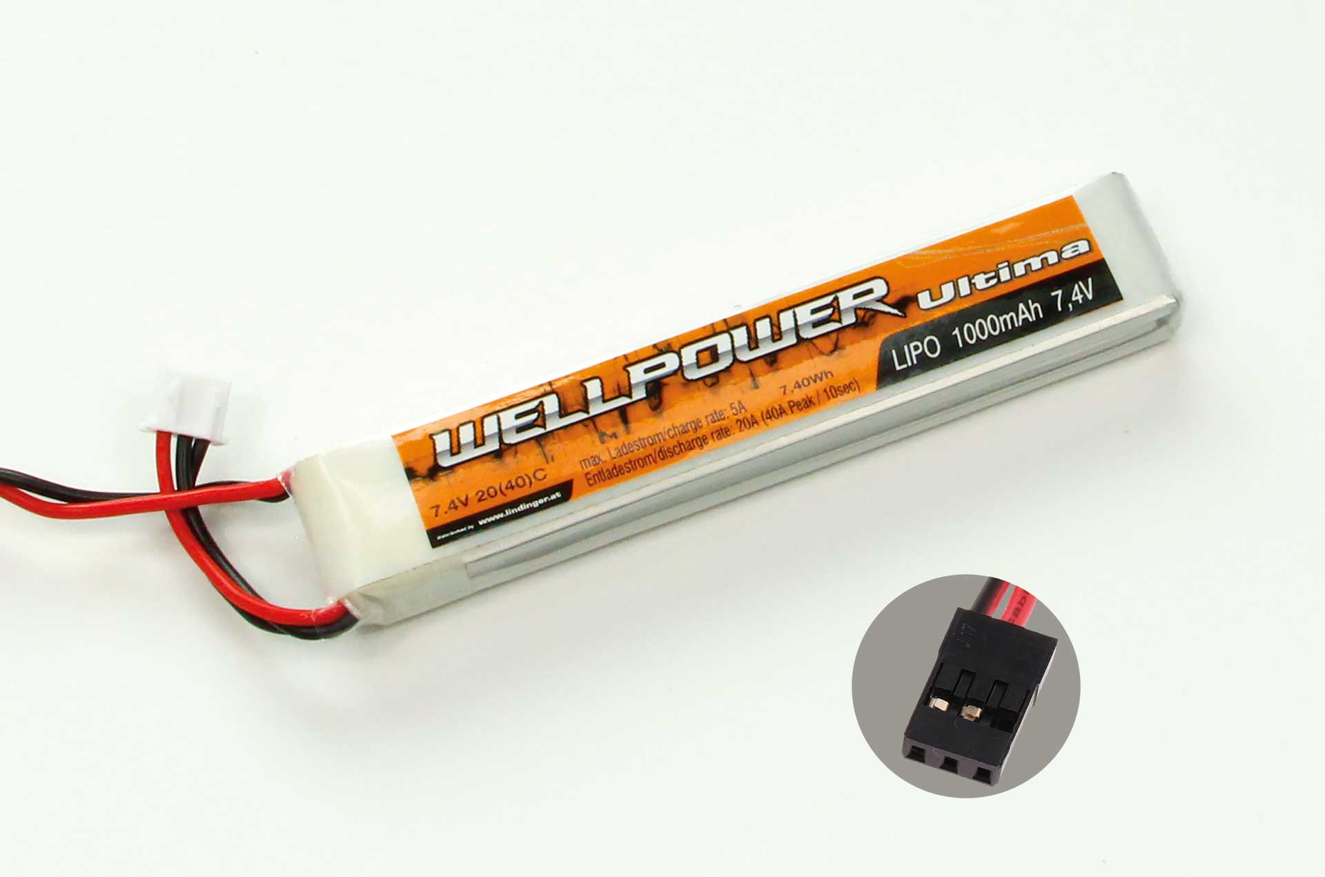 WELLPOWER Lipo accu ULTIMA 1000 mAh / 7,4V Volt 2S "Slim" 20/40C Graupner/JR Stecker